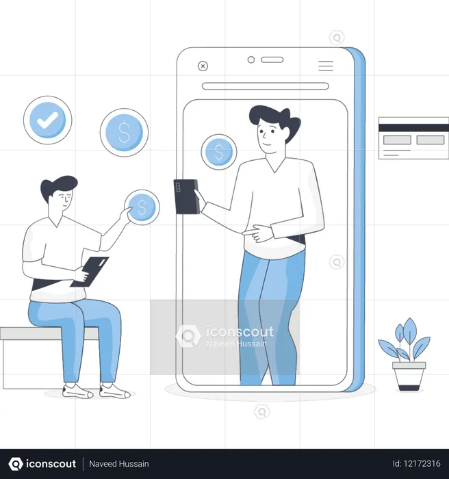 Des garçons effectuent des paiements mobiles  Illustration
