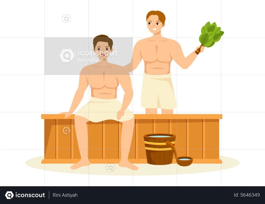 Garçons se détendant dans le sauna  Illustration