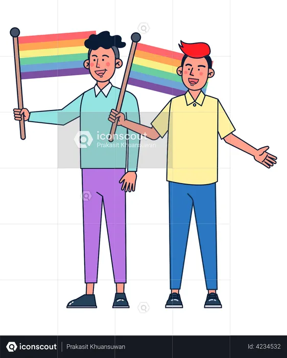 Garçons tenant des drapeaux LGBT  Illustration