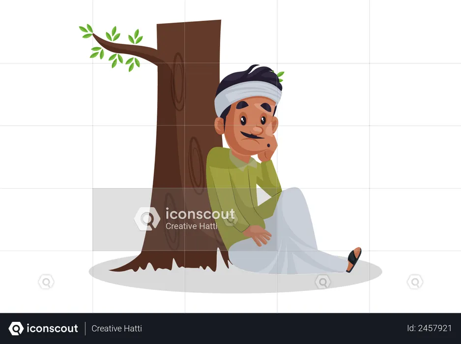Garden caretaker sitting under tree  Illustration