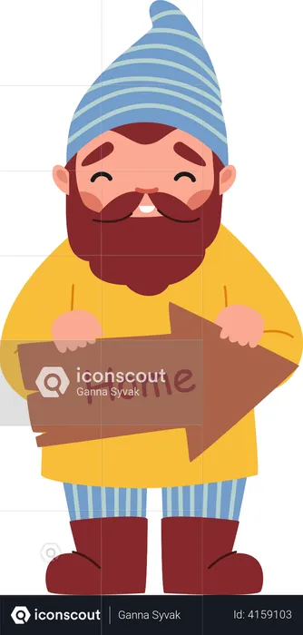 Garden decoration dwarf holding home arrow  Illustration