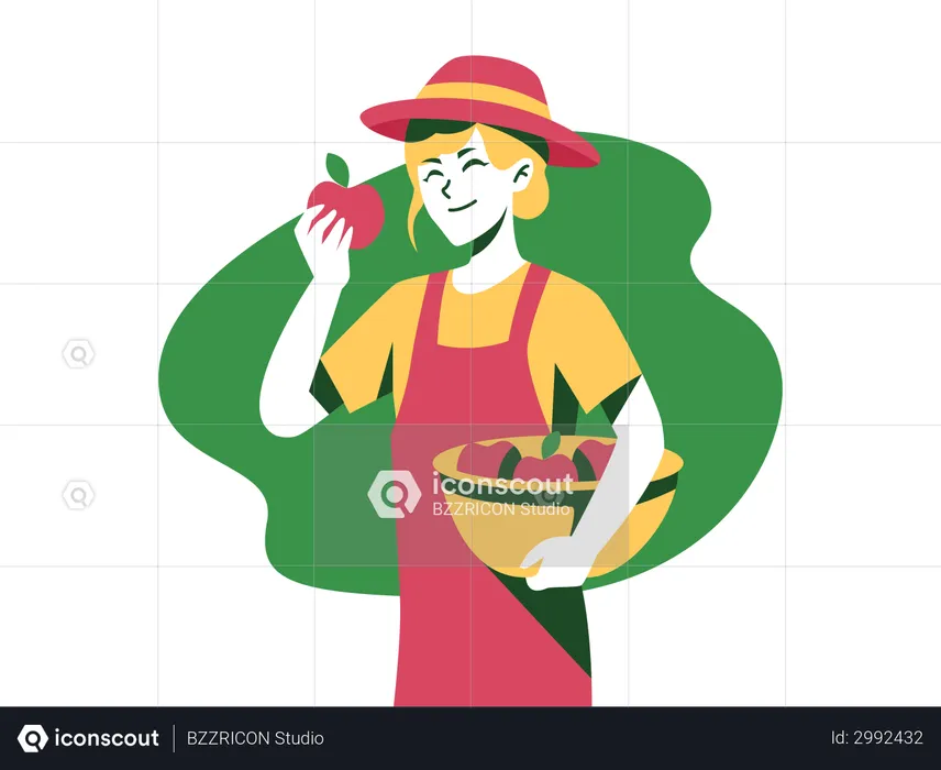 Gardener holding apples basket  Illustration