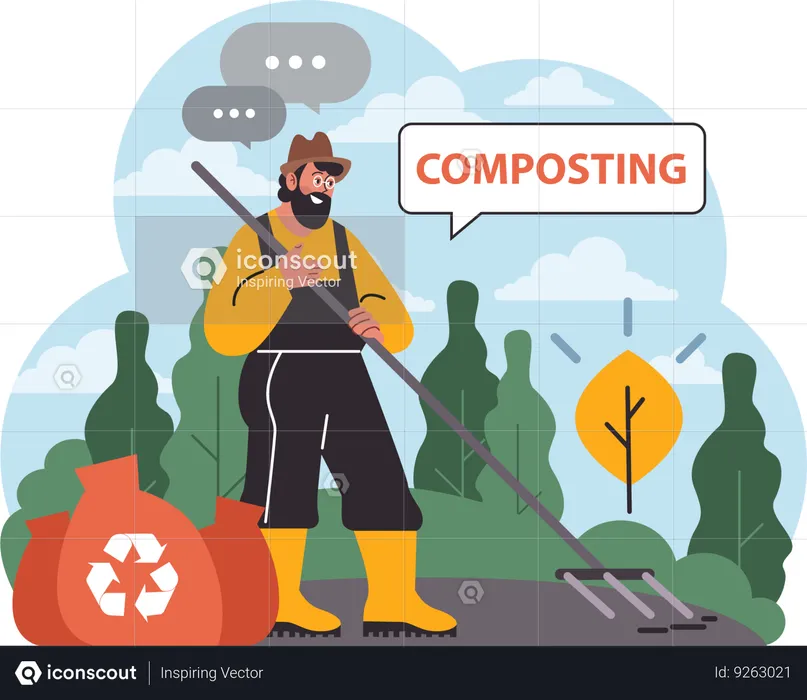 Gardener promotes composting  Illustration