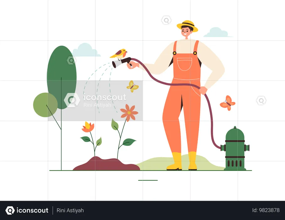 Gardener watering plant  Illustration