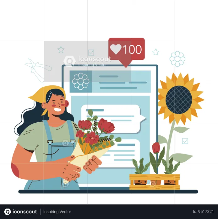 Gardener with flower bouquet  Illustration