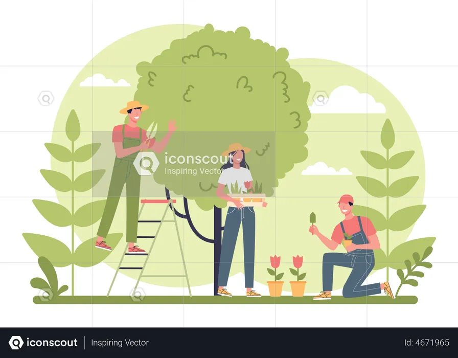 Gardener working on garden  Illustration