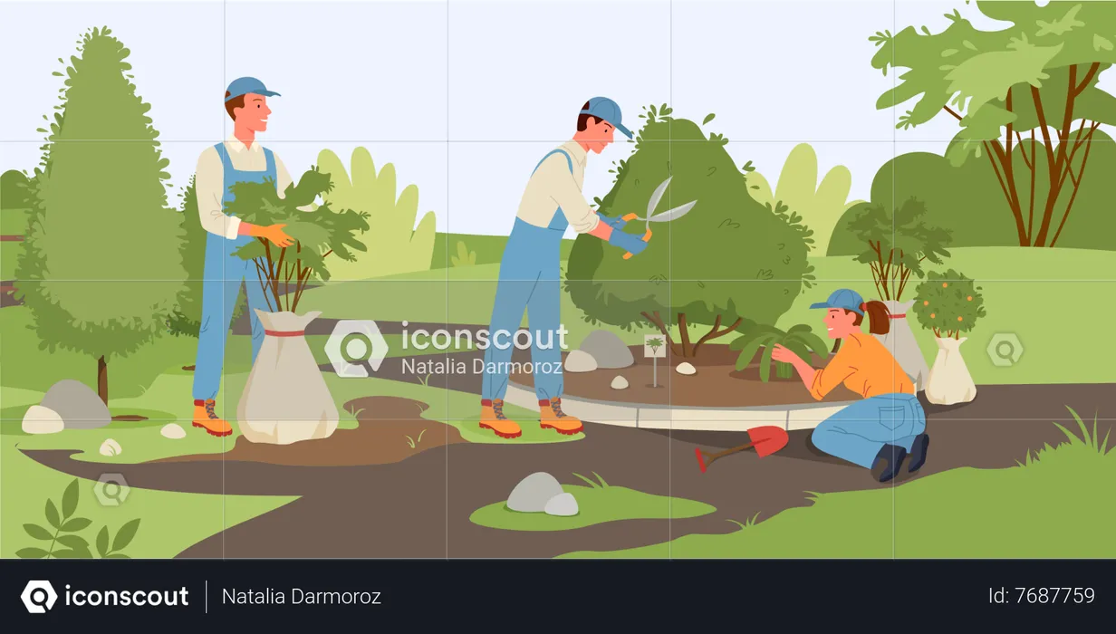 Gardeners working in lawn maintenance  Illustration