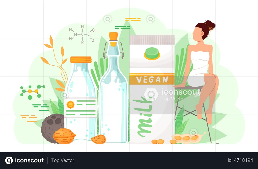 Garota com comida vegana  Ilustração