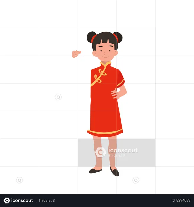 Garota com vestido tradicional chinês segurando papel branco  Ilustração