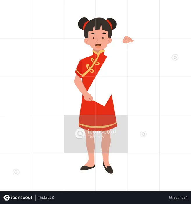 Garota com vestido tradicional chinês segurando papel branco  Ilustração