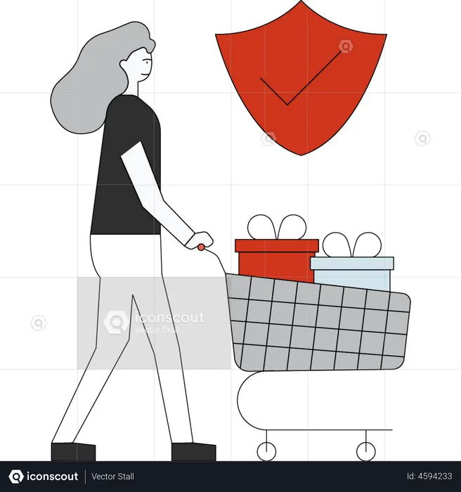 Garota fazendo compras com segurança  Ilustração