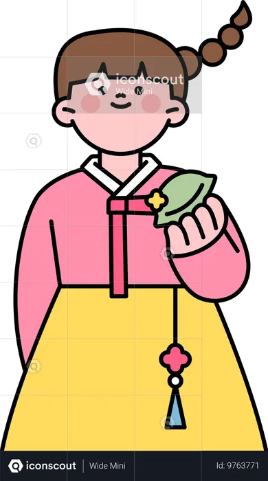 Garota coreana comendo chuseok  Ilustração