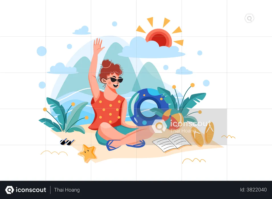 Garota aproveitando as férias de verão  Ilustração