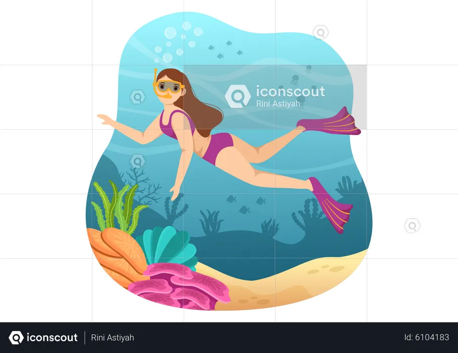 Garota gostando de mergulho  Ilustração