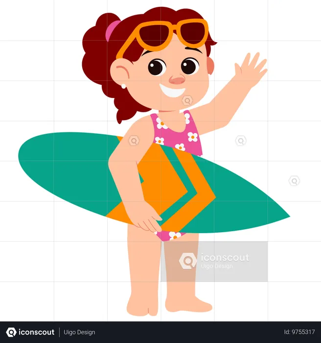 Garota de verão segurando uma prancha de surf  Ilustração