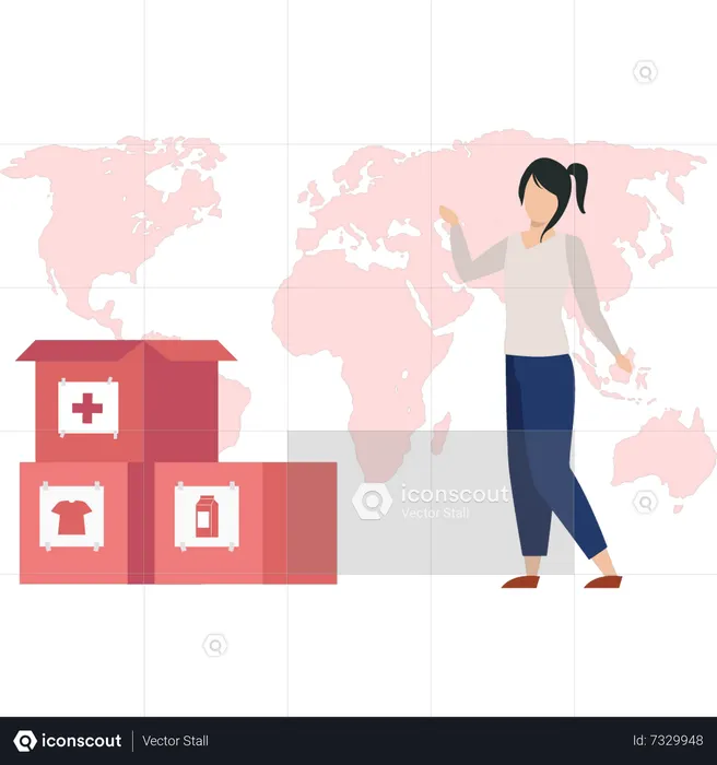 Garota doando ao redor do mundo  Ilustração