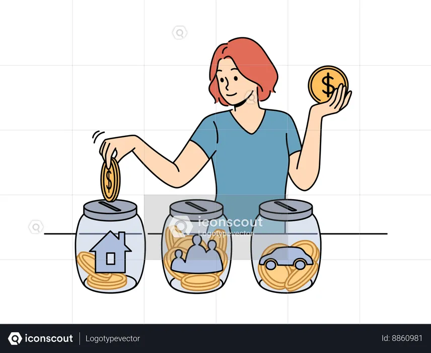 Garota economizando dinheiro para a casa dos sonhos  Ilustração