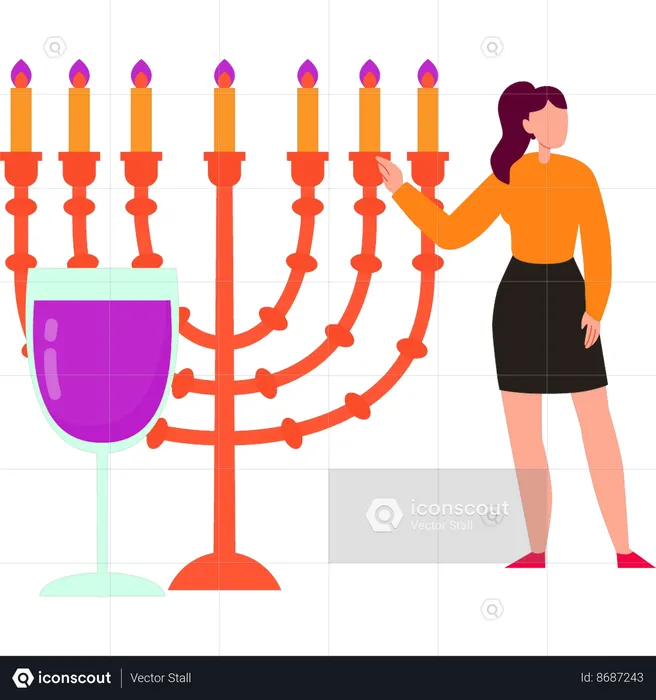 Garota está apontando para as velas de hanukkah  Ilustração