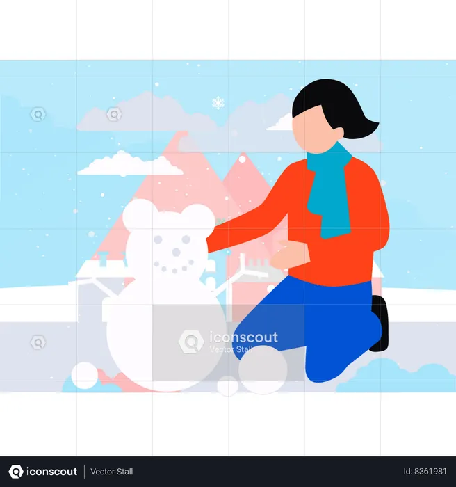 A menina está brincando com neve  Ilustração