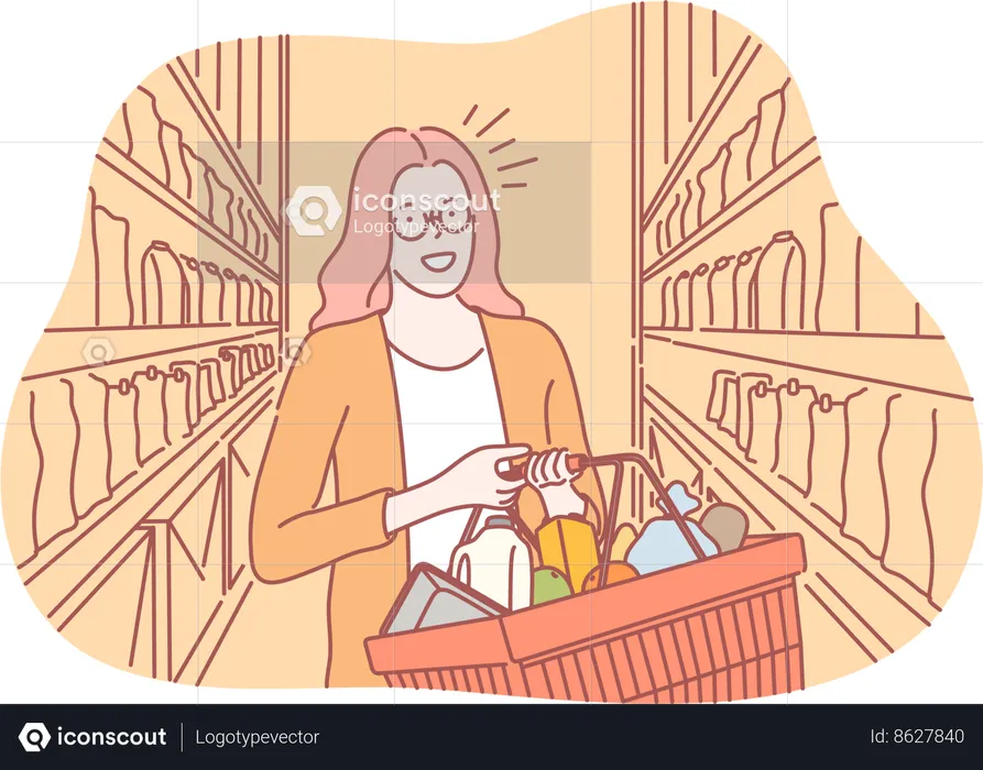 A menina está comprando no supermercado  Ilustração