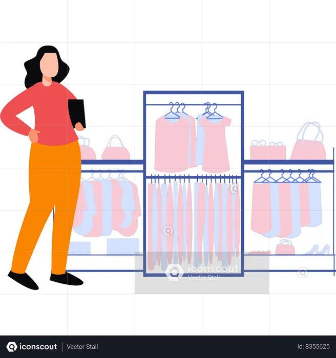 A menina está comprando roupas  Ilustração