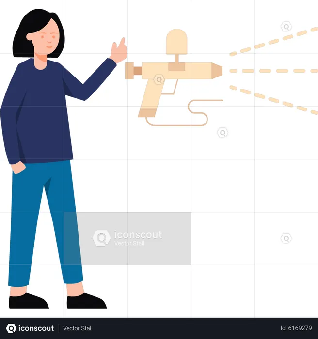 A menina está olhando para a arma  Ilustração