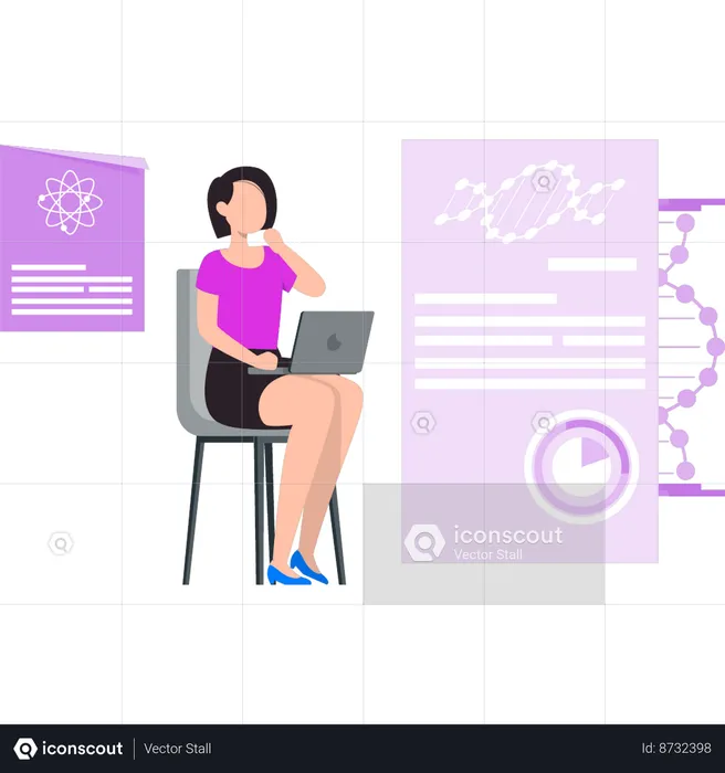 A menina está olhando a estrutura do DNA  Ilustração