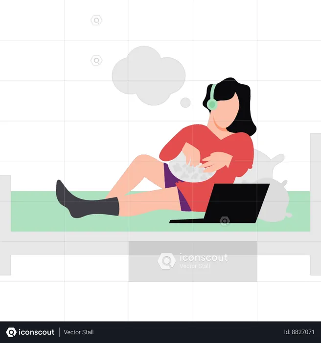 A menina está olhando para o laptop  Ilustração