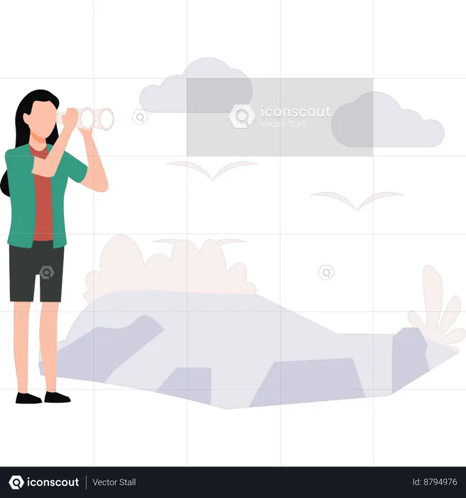 A menina está olhando através dos binóculos  Ilustração