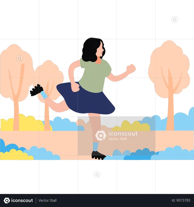 A menina está patinando lá fora  Ilustração