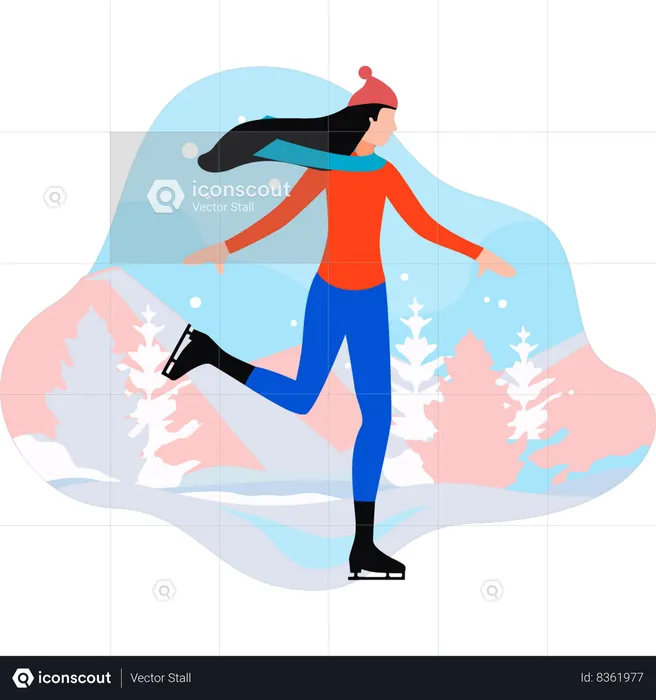 A menina está patinando no gelo  Ilustração