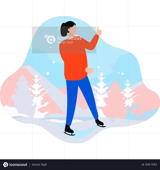 A menina está patinando no gelo  Ilustração