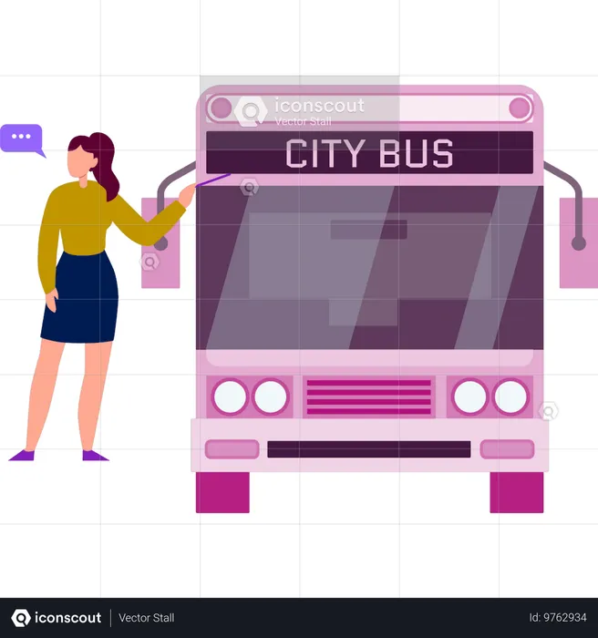 Garota falando sobre ônibus urbano  Ilustração