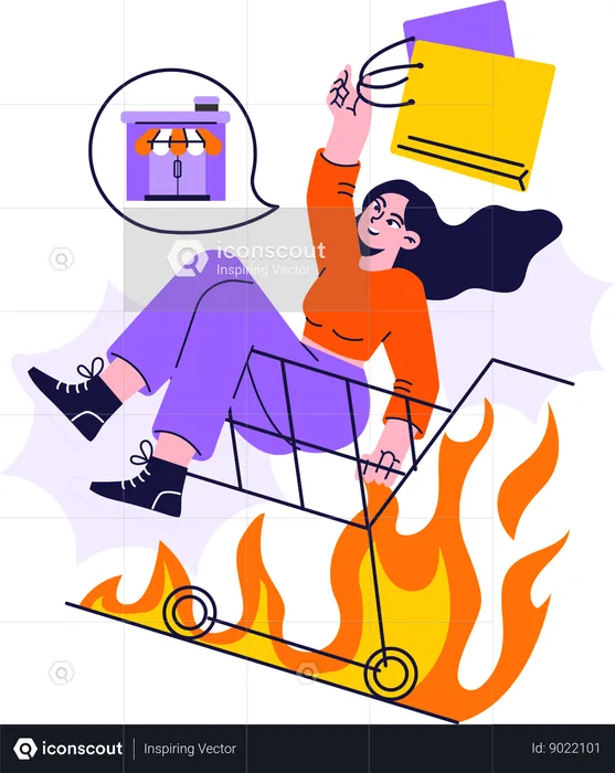 Garota fazendo compras em promoção  Ilustração