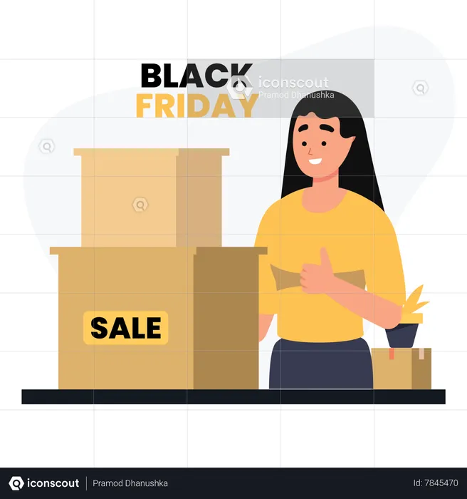 Garota fazendo compras na Black Friday  Ilustração