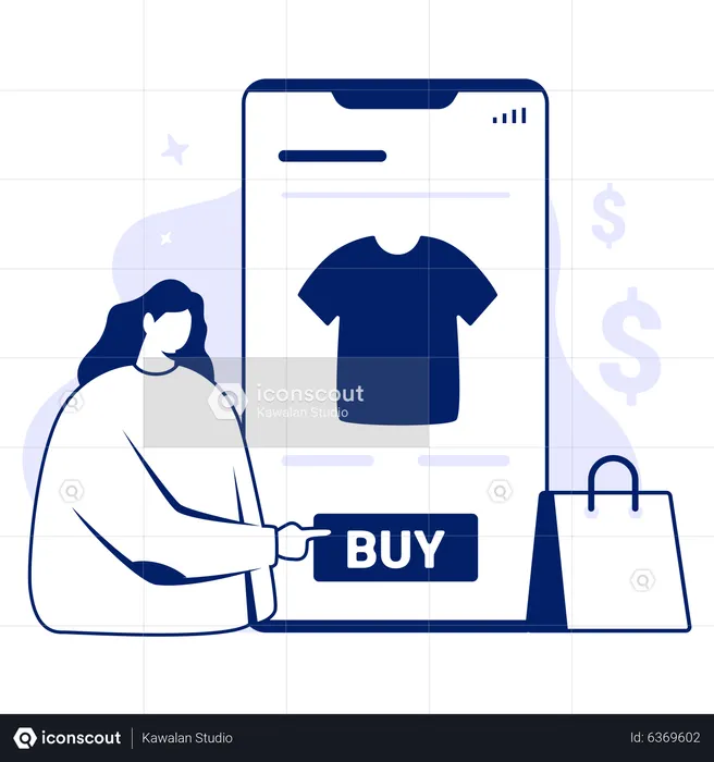 Garota fazendo compras on-line  Ilustração