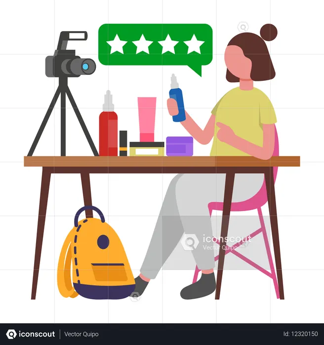Garota fazendo vlog de resenha de cosméticos  Ilustração