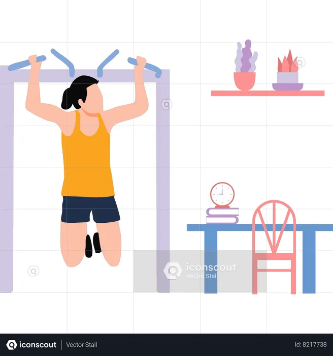 Garota fazendo exercícios de pull-up  Ilustração