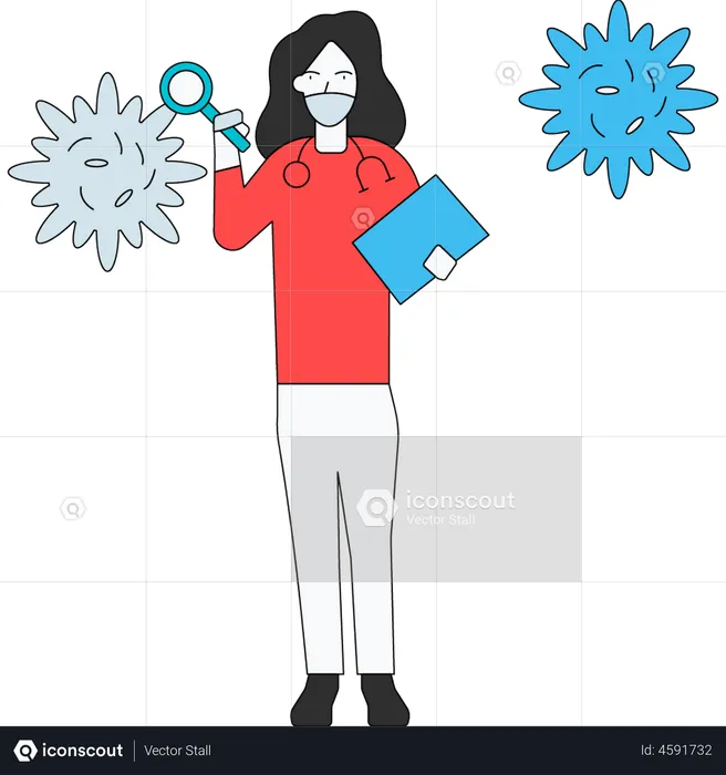 Garota fazendo pesquisas médicas sobre vírus  Ilustração