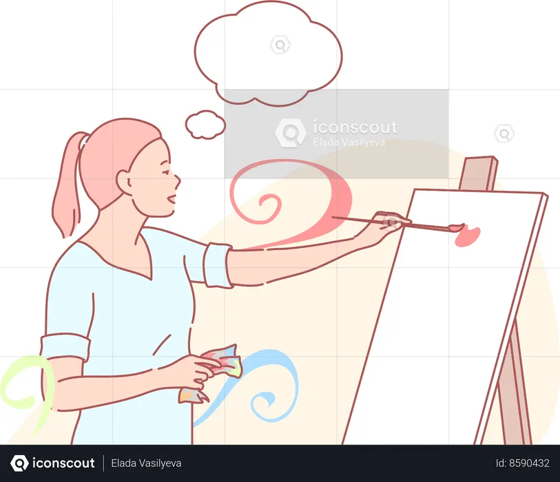 Menina fazendo pintura  Ilustração