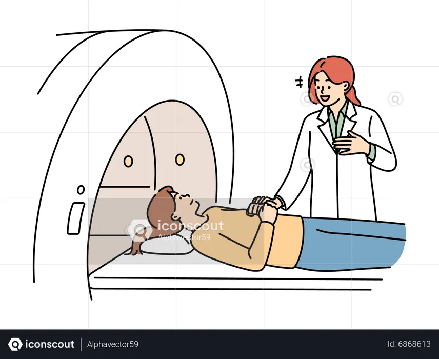 Menina fazendo ressonância magnética no hospital  Ilustração