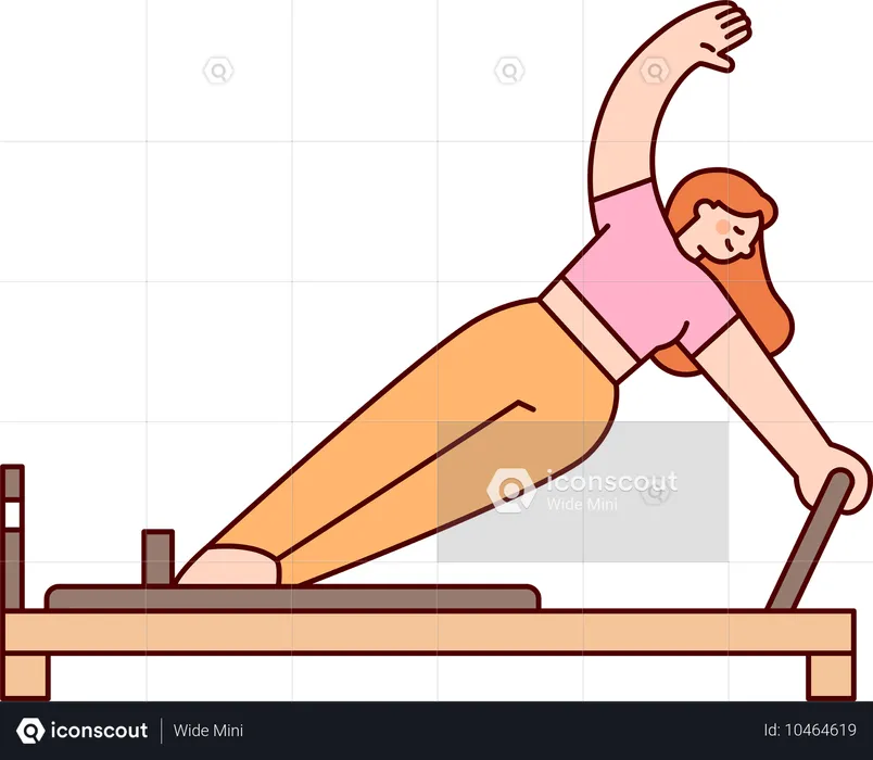 Garota feliz fazendo exercícios com máquina  Ilustração