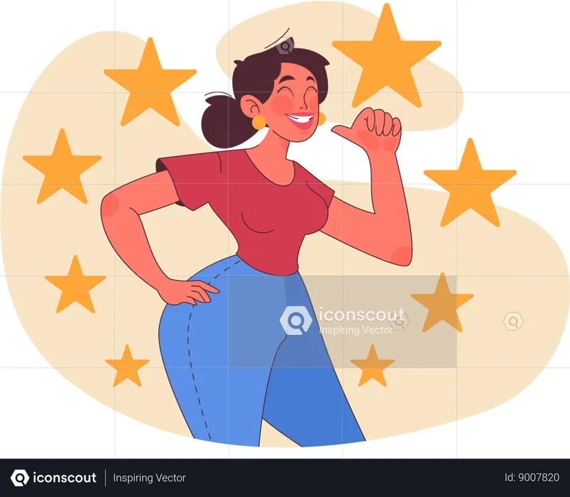 Garota feliz por sete estrelas  Ilustração