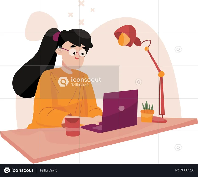 Garota freelance trabalhando com laptop  Ilustração