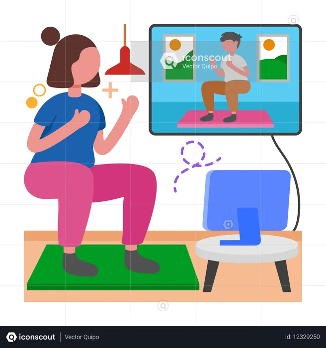 Menina, fique em forma com o companheiro de treino  Ilustração