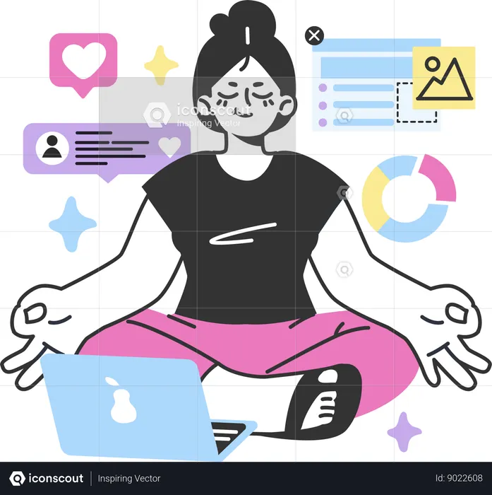 Menina meditando para se concentrar no trabalho  Ilustração