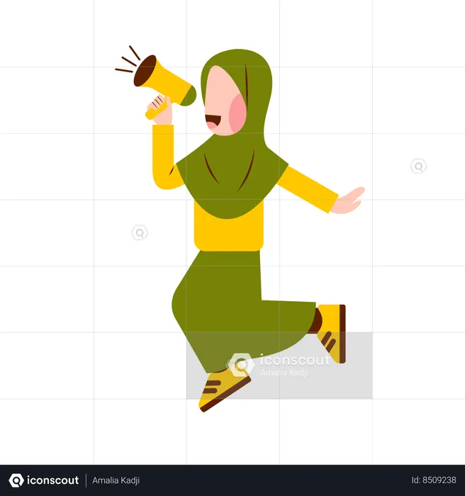 Menina muçulmana segurando um megafone  Ilustração