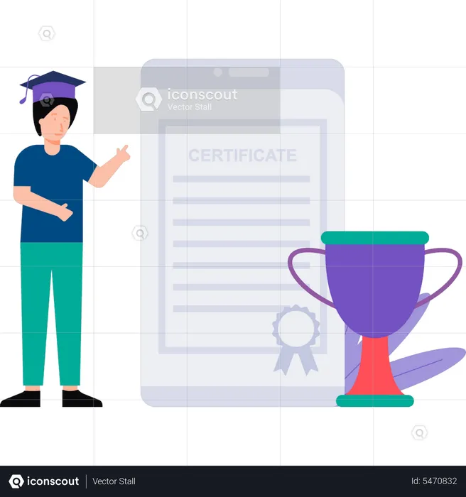 Garota recebendo certificado on-line  Ilustração