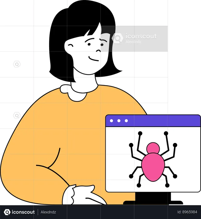 Garota recebendo bug no site  Ilustração