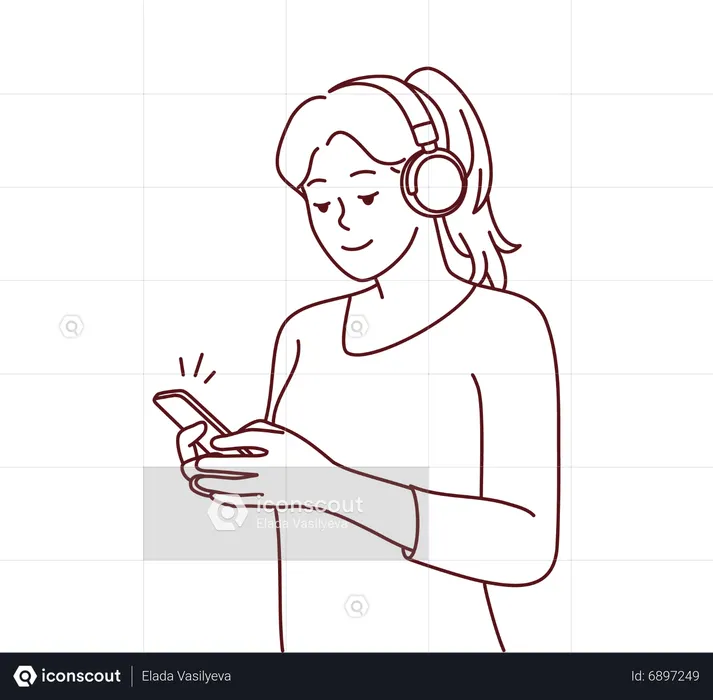 Garota ouvindo música no celular  Ilustração